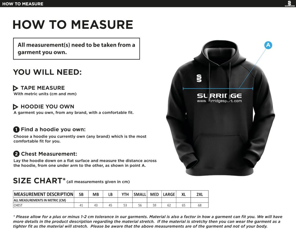 Holmewood CC blade hoody - Size Guide