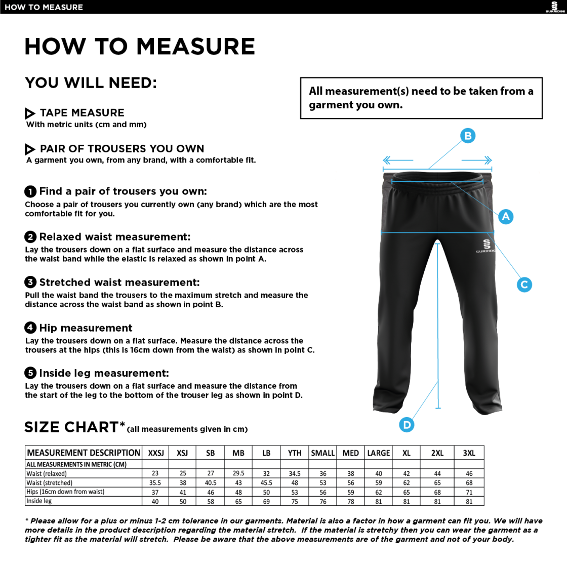 HOLMEWOOD CC Classic Tracksuit Pant 3/4 Zip Length Navy Mens - Size Guide