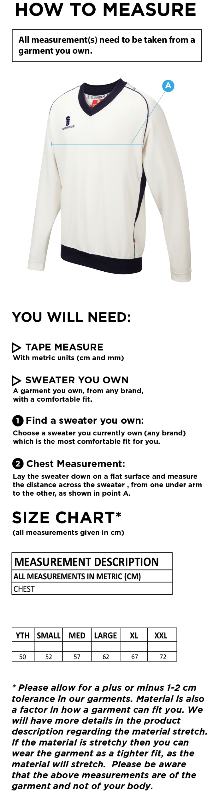 Holmewood CC long sleeve sweater - Size Guide