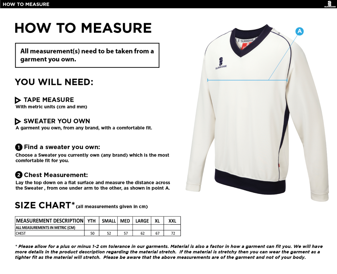 Holmewood CC long sleeve sweater - Size Guide