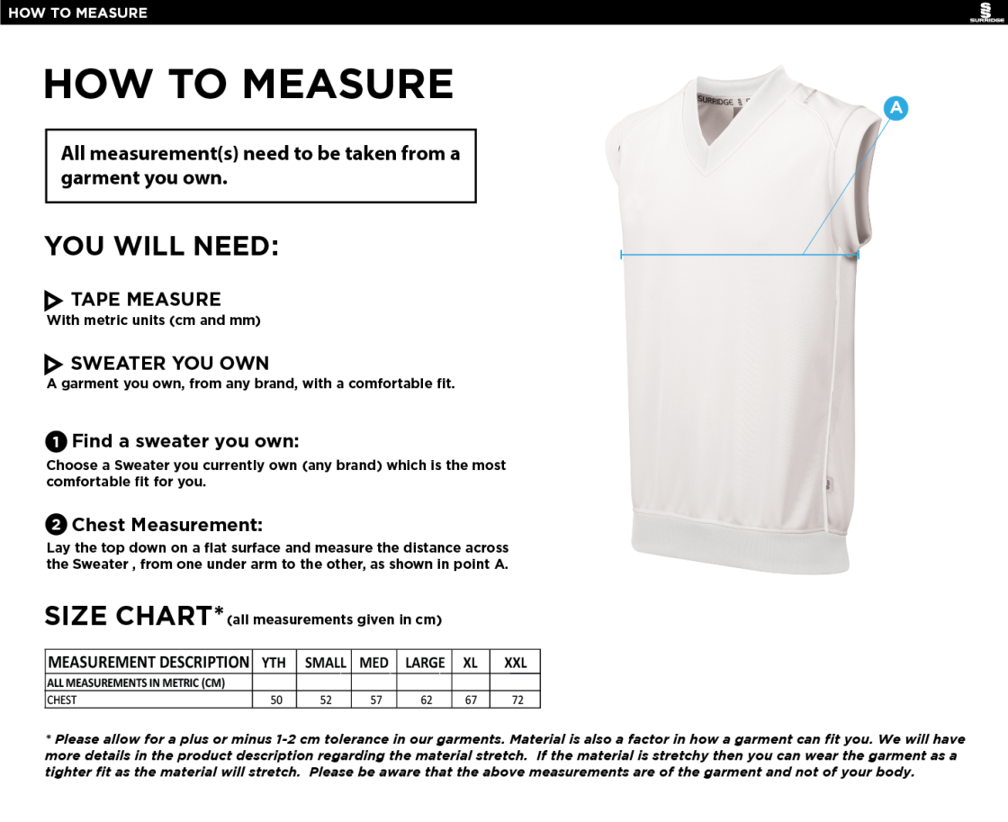 Holmewood CC sleeveless sweater - Size Guide