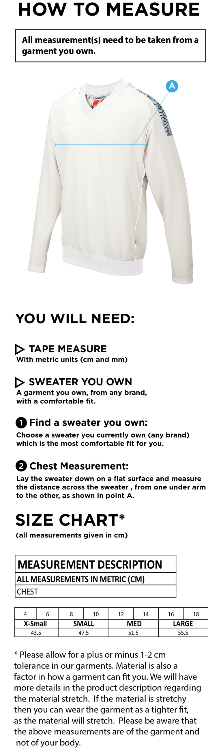 holmewood cc BLAST LONG SLEEVE WOMEN'S SWEATER - Ivory - Size Guide