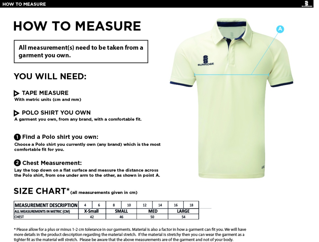 holmewood cc Dual Cricket Shirt Short Sleeve Womens - Size Guide