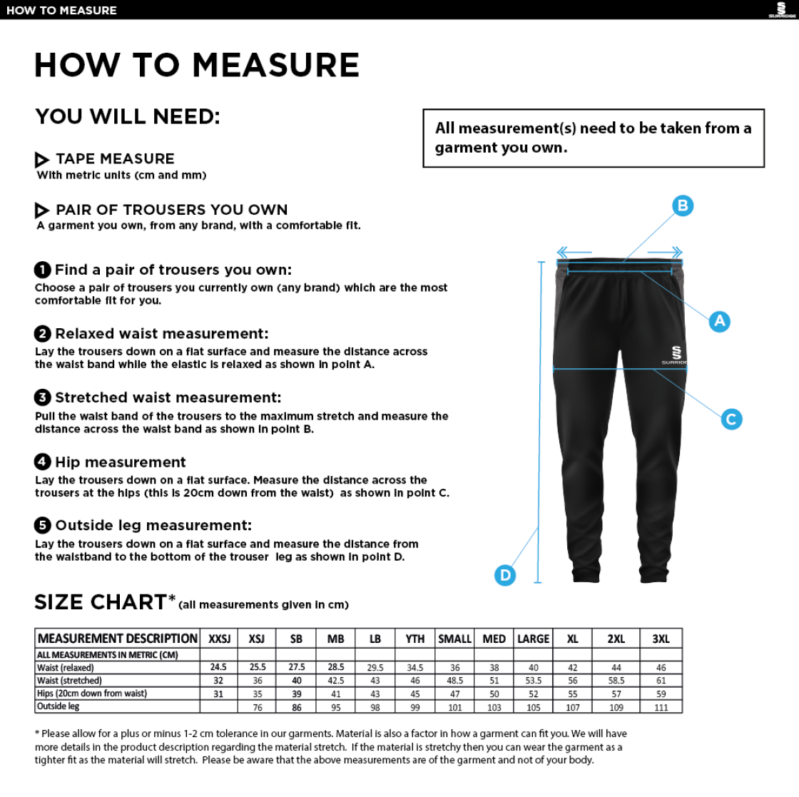 Holmewood CC tek skinny playing pants - Size Guide