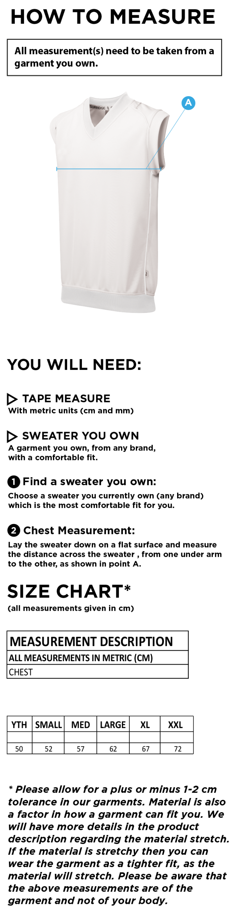 Holmewood CC sleeveless sweater - Size Guide