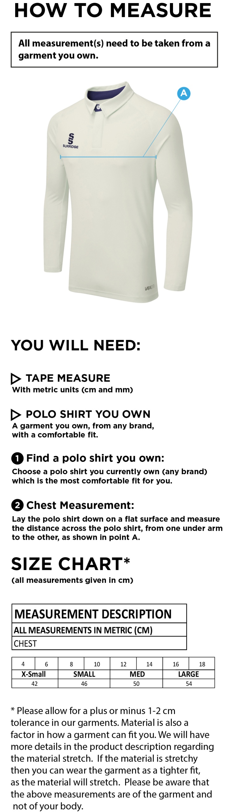 HOLMEWOOD CC DUAL LONG SLEEVE CRICKET SHIRT (WOMENS)-Ivory - Size Guide