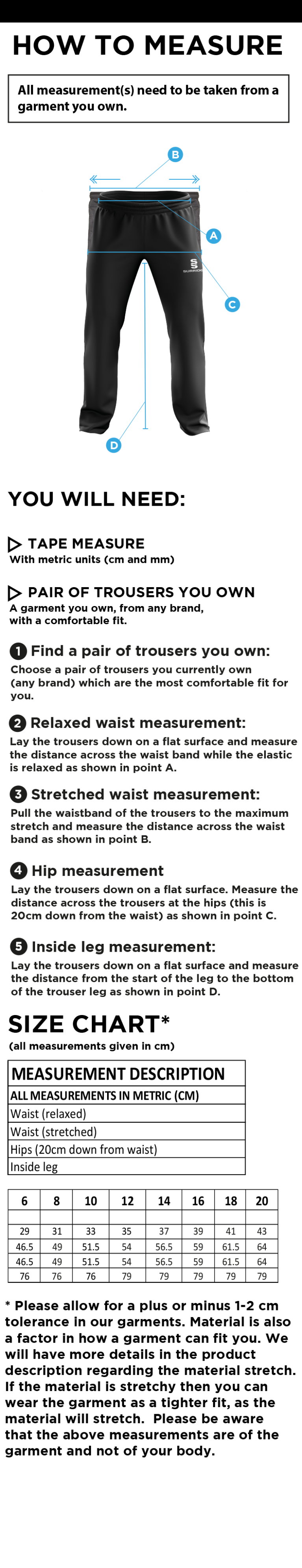 holmewood cc Classic Tracksuit Pant 3/4 Zip Length Navy Female - Size Guide