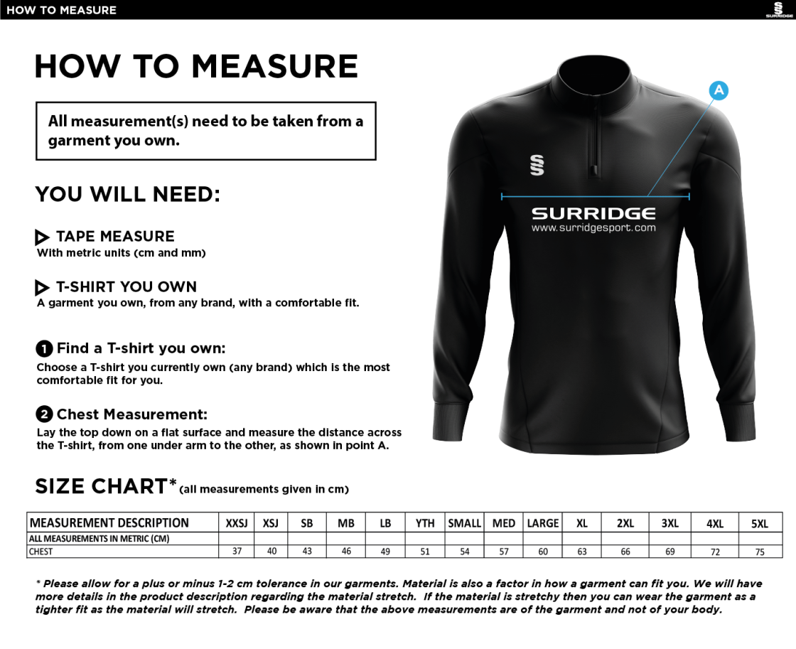 Holmewood CC blade performance top - Size Guide