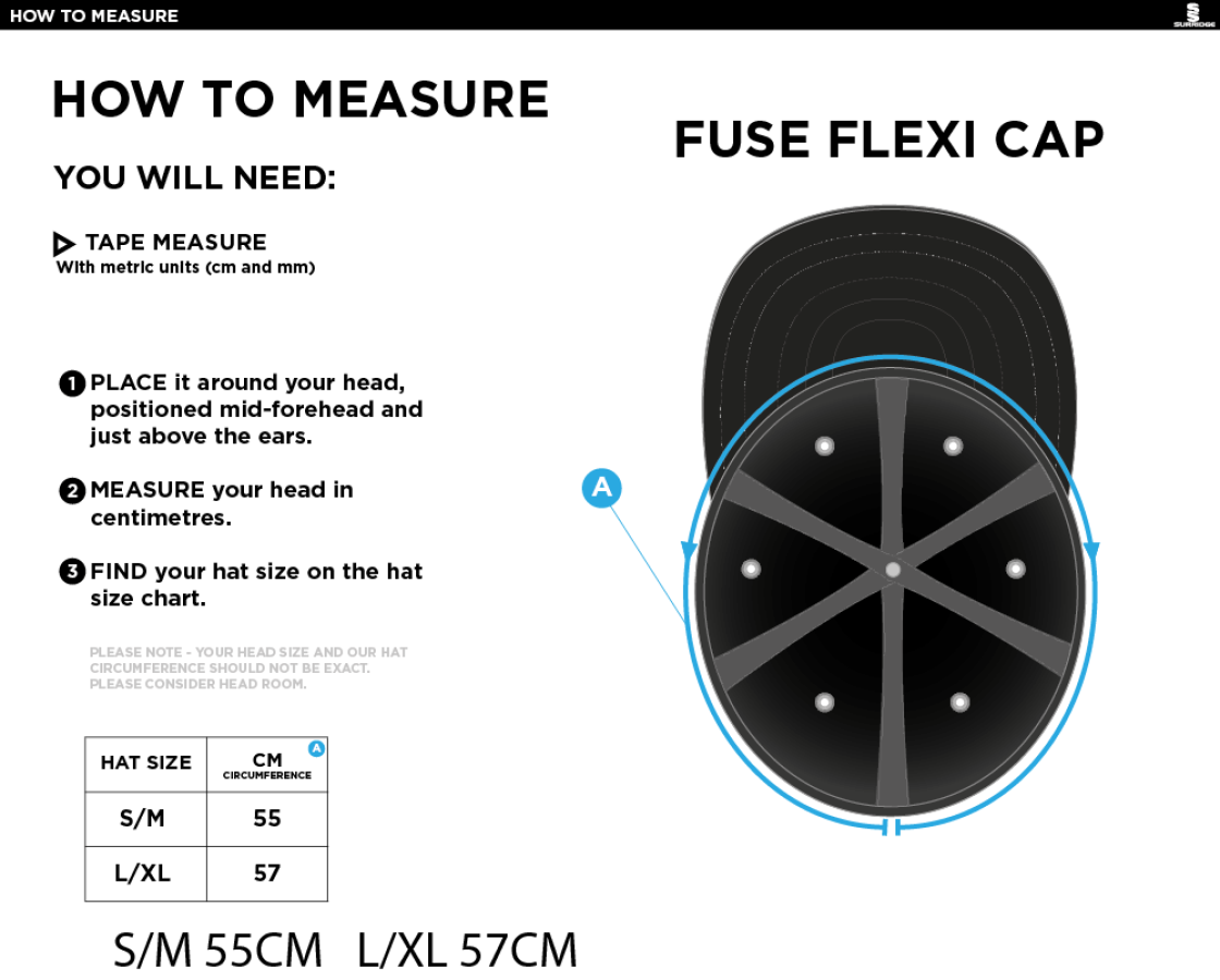 HOLMEWOOD CC Fuse Flexi Cap - Maroon - Size Guide