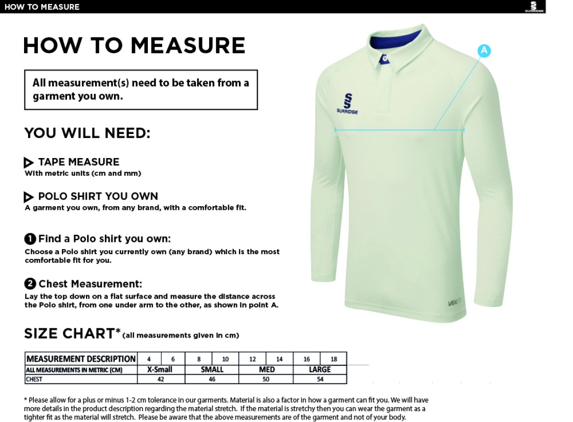 HOLMEWOOD CC DUAL LONG SLEEVE CRICKET SHIRT (WOMENS)-Ivory - Size Guide