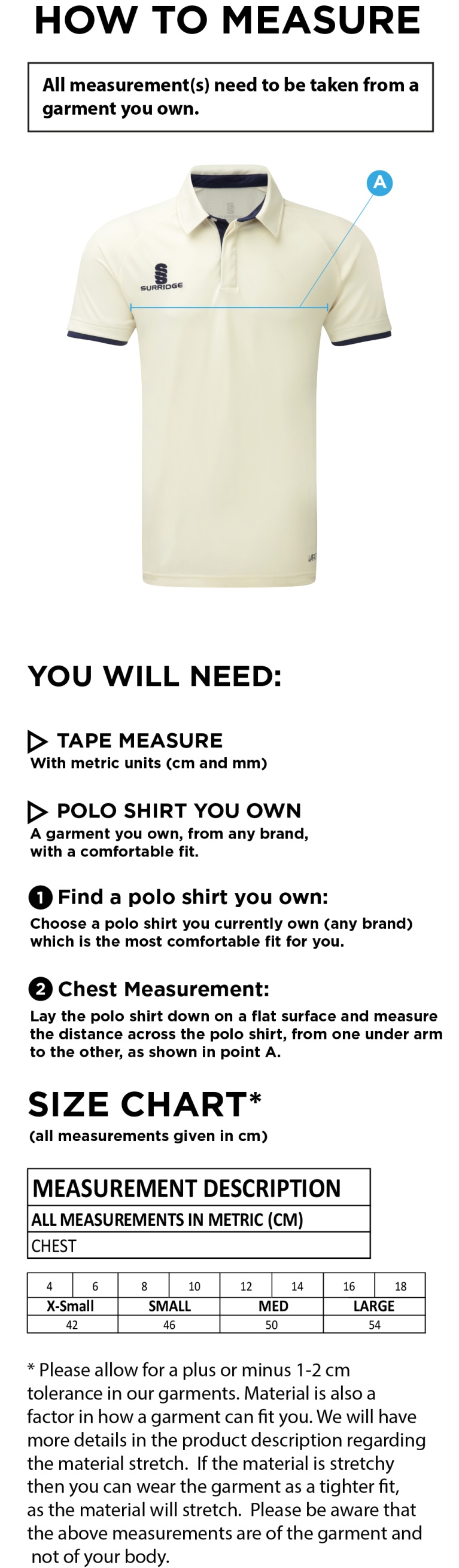 holmewood cc Dual Cricket Shirt Short Sleeve Womens - Size Guide