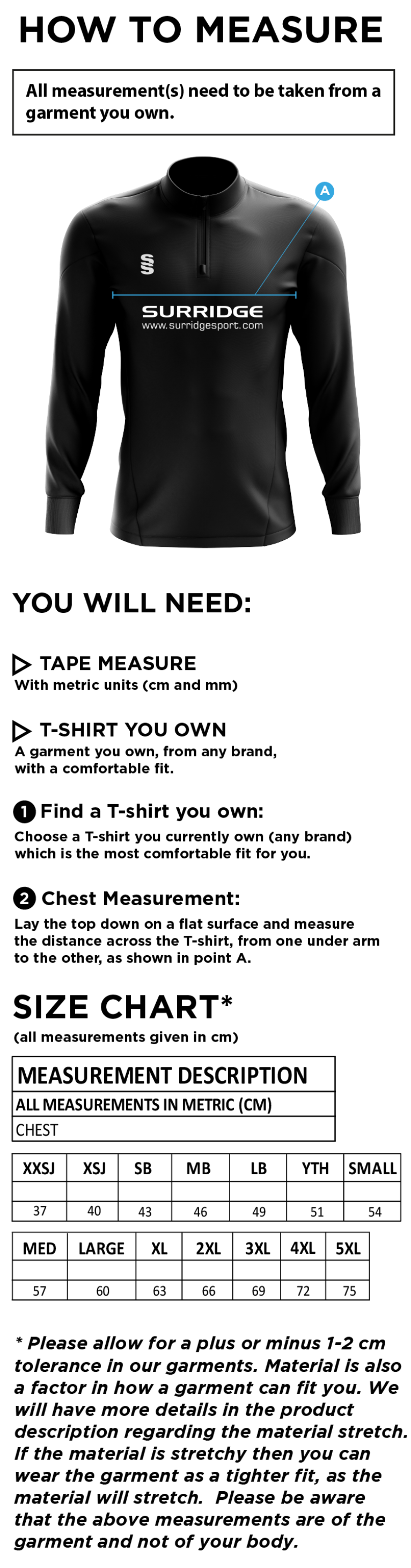Holmewood CC blade performance top - Size Guide